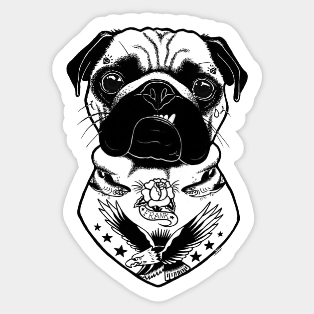 Tattooed Pug Sticker by PaperTigress